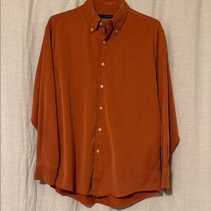 Vintage Greg Norman Collection Men's Burnt Orange Button-Down Shirt